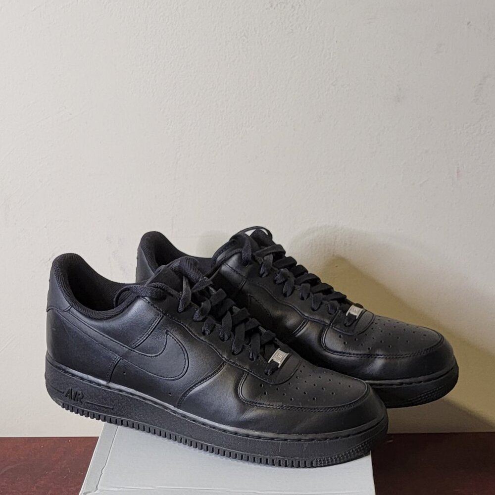 SIZE 12 - Nike Air Force 1s "Triple Black" Leather Sneakers